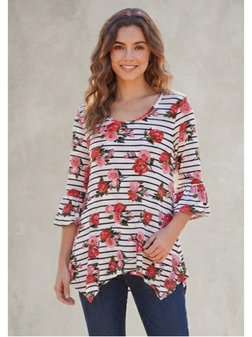 Bobbie Brooks womens oversize small rose floral stripes black white pink red NEW